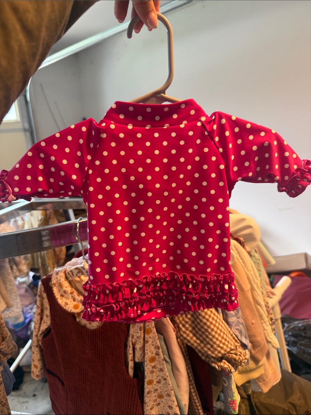 Ruffle Butts Hot Pink Polka Dot Ruffle Swim Top with matching bottoms